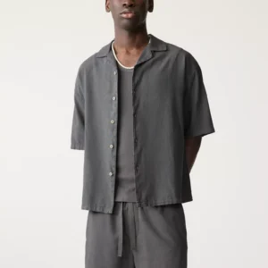 Linen blend short sleeve shirt